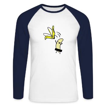 Banane ohne Schale - Unisex Baseballshirt langarm - Weiß/Navy - Vorne - Nik (191cm)