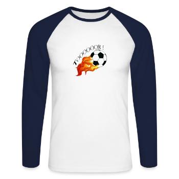 Fussball Tor EM WM Sieger Schuss Fußballer Soccer - Unisex Baseballshirt langarm - Weiß/Navy - Vorne - Nik (191cm)