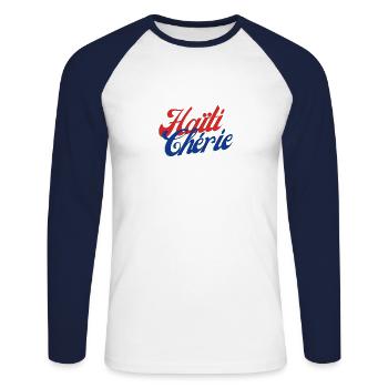 Haiti Cherie - Unisex Long Sleeve Baseball T-Shirt - white/navy - Front - Nik (191cm)