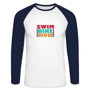 Triathlon Schwimmen Radfahren Laufen Sport - Unisex Baseballshirt langarm - Weiß/Navy - Vorne - Nik (191cm)