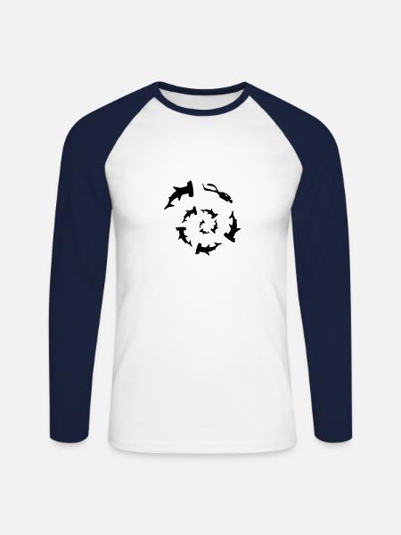 sharks 2 - Unisex Long Sleeve Baseball T-Shirt - white/navy