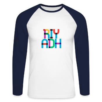 Riyadh Saudi Arabia CMYK Pop Art Style - Unisex Long Sleeve Baseball T-Shirt - white/navy - Front - Nik (191cm)