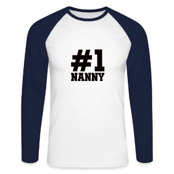 Assistante maternelle Éducation Nounou Cadeau - T-shirt baseball manches longues Homme - blanc/marine - Devant - Nik (191cm)