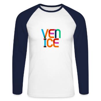 Venice Italy CMYK Pop Art Style - Unisex Long Sleeve Baseball T-Shirt - white/navy - Front - Nik (191cm)