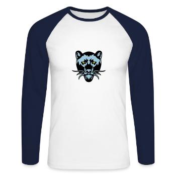 schwarzer Panther, der Logo des wilden Tieres zeichnet - Unisex Baseballshirt langarm - Weiß/Navy - Vorne - Nik (191cm)