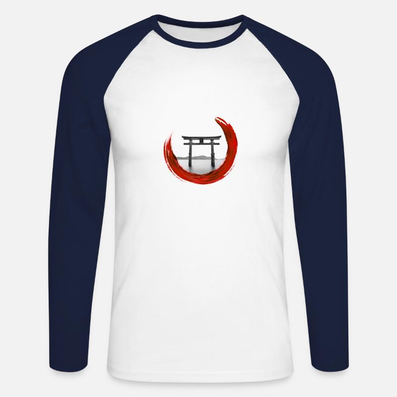 Japan Torii Design - Unisex Baseballshirt langarm - Weiß/Navy