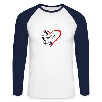mon ami est fou - T-shirt baseball manches longues Homme - blanc/marine - Devant - Nik (191cm)
