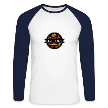 Fast food - T-shirt baseball manches longues Homme - blanc/marine - Devant - Nik (191cm)