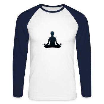 Yoga Haltung 1509 o - Unisex Baseballshirt langarm - Weiß/Navy - Vorne - Nik (191cm)
