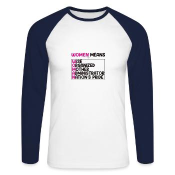 Femme forte Femmes Pouvoir Journée de la femme fière - T-shirt baseball manches longues Homme - blanc/marine - Devant - Nik (191cm)