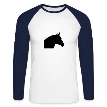 Pferdekopf- 3 - Unisex Baseballshirt langarm - Weiß/Navy - Vorne - Nik (191cm)