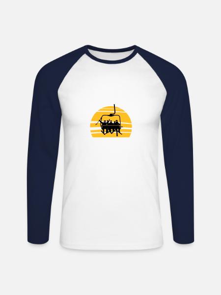 Winter - Skifahrer Sessellift - Unisex Baseballshirt langarm - Weiß/Navy