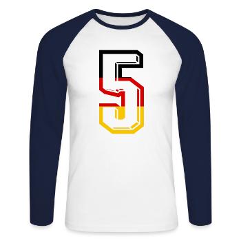 Nummer 5 Deutschland Trikot Zahl 5 Jahre - Unisex Baseballshirt langarm - Weiß/Navy - Vorne - Nik (191cm)