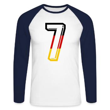 Nummer 7 Deutschland Trikot Zahl 7 Jahre - Unisex Baseballshirt langarm - Weiß/Navy - Vorne - Nik (191cm)
