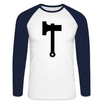 axe - Unisex Long Sleeve Baseball T-Shirt - white/navy - Front - Nik (191cm)