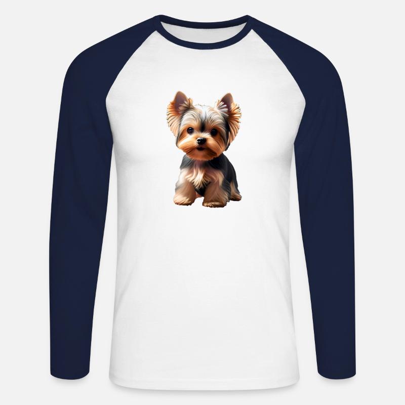 Hund - Yorkshire Terrier - Unisex Baseballshirt langarm - Weiß/Navy