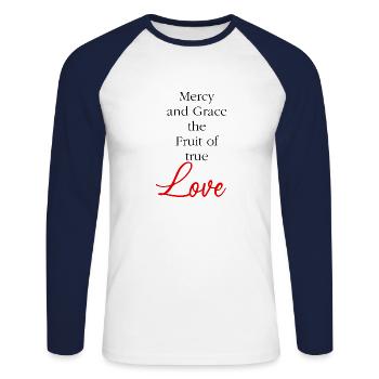 Jesus Christus von Nazareth Glaube Bibel Jesus - Unisex Baseballshirt langarm - Weiß/Navy - Vorne - Nik (191cm)