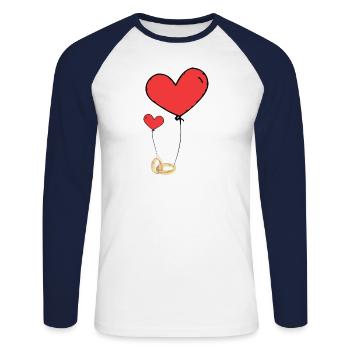 Just married rotes Herz mit Ring schwarz - Unisex Baseballshirt langarm - Weiß/Navy - Vorne - Nik (191cm)