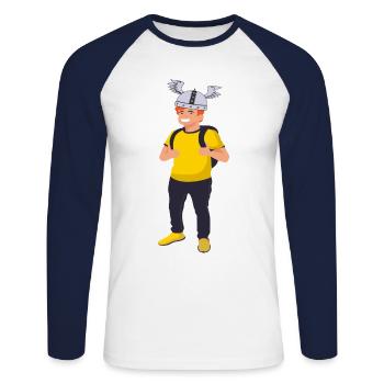 Viking Party ou W-LAN Amplificateur Wifi Design - T-shirt baseball manches longues Homme - blanc/marine - Devant - Nik (191cm)