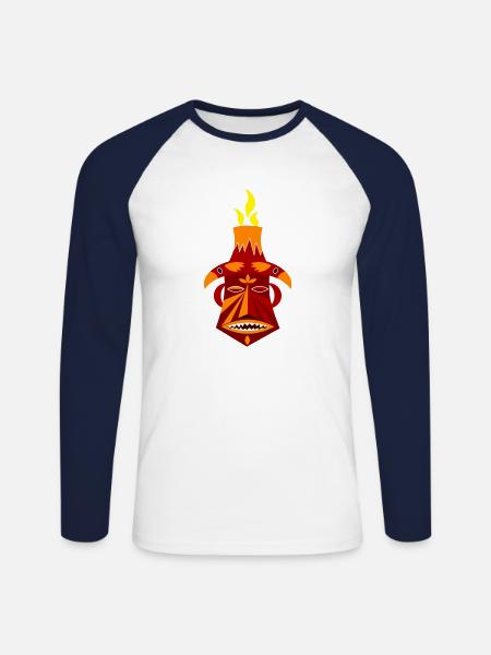 Tiki God Head - T-shirt baseball manches longues Homme - blanc/marine