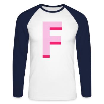 Pop- und moderner rosa Buchstabe f - Unisex Baseballshirt langarm - Weiß/Navy - Vorne - Nik (191cm)