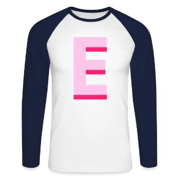 Pop und moderner rosa Buchstabe e - Unisex Baseballshirt langarm - Weiß/Navy - Vorne - Nik (191cm)