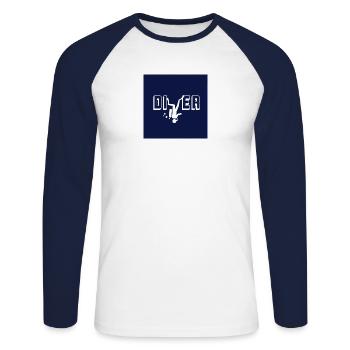 Taucherdesign für Taucher aller ART - Unisex Baseballshirt langarm - Weiß/Navy - Vorne - Nik (191cm)