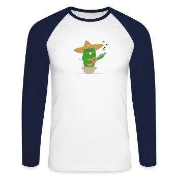 cactus chanteur mexicain - T-shirt baseball manches longues Homme - blanc/marine - Devant - Nik (191cm)