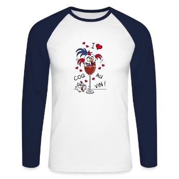 I Love Coq Au Vin, Cuisine - T-shirt baseball manches longues Homme - blanc/marine - Devant - Nik (191cm)