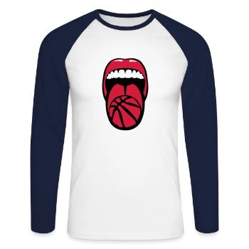 Basketball zieht Sprache Sprache Mund - Unisex Baseballshirt langarm - Weiß/Navy - Vorne - Nik (191cm)