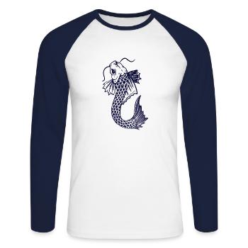 Koi Karpfen Japanische Kunst Illustration - Unisex Baseballshirt langarm - Weiß/Navy - Vorne - Nik (191cm)