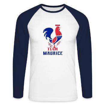 t shirt team maurice coq campagne - T-shirt baseball manches longues Homme - blanc/marine - Devant - Nik (191cm)