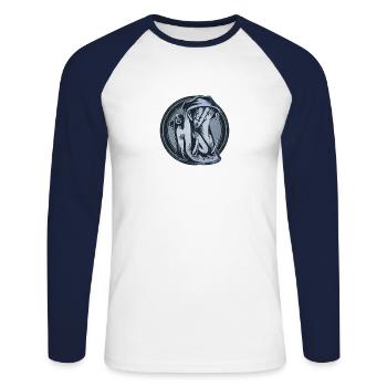 Wild Hippo Grunge Animal - Unisex Long Sleeve Baseball T-Shirt - white/navy - Front - Nik (191cm)