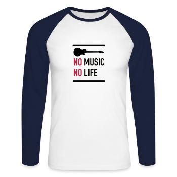No Music no Life - Unisex Baseballshirt langarm - Weiß/Navy - Vorne - Nik (191cm)