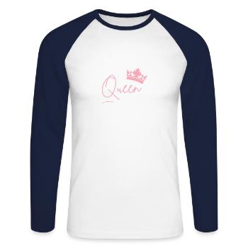 Queen Lettering with Crown – Pink Power - Unisex Long Sleeve Baseball T-Shirt - white/navy - Front - Nik (191cm)