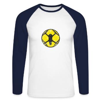 Racing Drone as here I come around grunge shield - Unisex Long Sleeve Baseball T-Shirt - white/navy - Front - Nik (191cm)