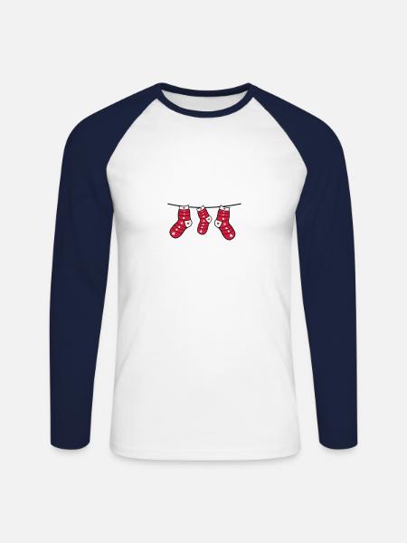 christmas socks - Unisex Long Sleeve Baseball T-Shirt - white/navy