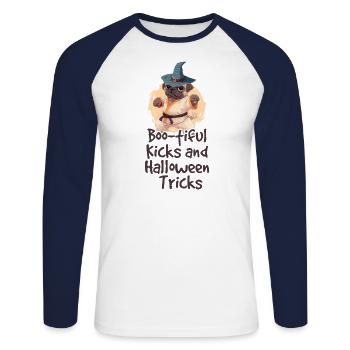 Karaté Halloween Boo-tiful Kickboxing - T-shirt baseball manches longues Homme - blanc/marine - Devant - Nik (191cm)
