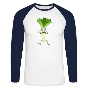 poireaux legume smile dessin humour fun drole 210 - T-shirt baseball manches longues Homme - blanc/marine - Devant - Nik (191cm)
