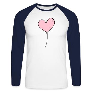 Ballon coeur rose noir - T-shirt baseball manches longues Homme - blanc/marine - Devant - Nik (191cm)