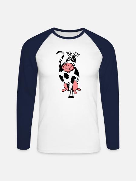 cow 2 - Unisex Long Sleeve Baseball T-Shirt - white/navy