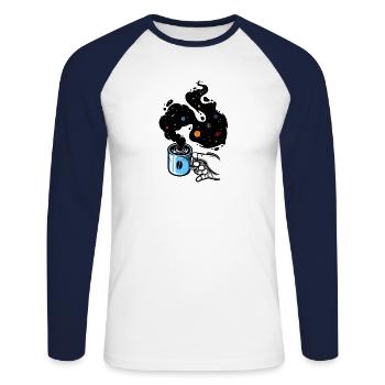 Astronaut - Handbecher Kaffeeraum - Unisex Baseballshirt langarm - Weiß/Navy - Vorne - Nik (191cm)