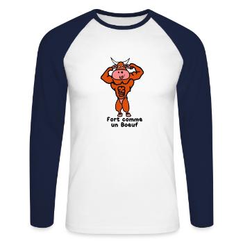 fort comme un boeuf - T-shirt baseball manches longues Homme - blanc/marine - Devant - Nik (191cm)