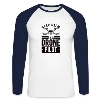Drone Drone Pilote Drone Opérateur Quadcopter - T-shirt baseball manches longues Homme - blanc/marine - Devant - Nik (191cm)