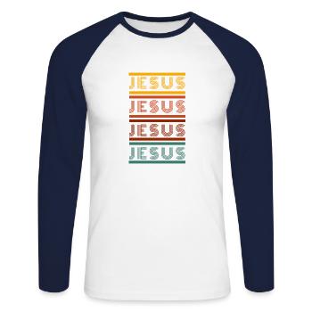 Jesus Retro Vintage Design - Unisex Long Sleeve Baseball T-Shirt - white/navy - Front - Nik (191cm)