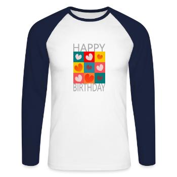 Birthday. HAPPY BIRTHDAY. Happy birthday. - Unisex Long Sleeve Baseball T-Shirt - white/navy - Front - Nik (191cm)