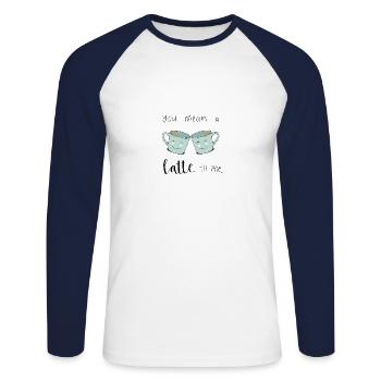 Café latte - T-shirt baseball manches longues Homme - blanc/marine - Devant - Nik (191cm)