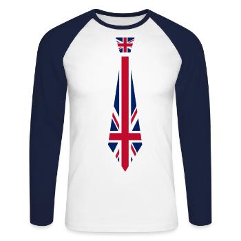 Krawatte Great Britain - Unisex Baseballshirt langarm - Weiß/Navy - Vorne - Nik (191cm)