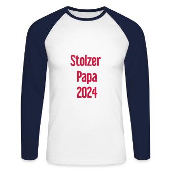 Stolzer Papa 2024 – für frischgebackene Väter - Unisex Baseballshirt langarm - Weiß/Navy - Vorne - Nik (191cm)