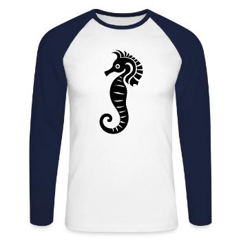Hippocampe - T-shirt baseball manches longues Homme - blanc/marine - Devant - Nik (191cm)
